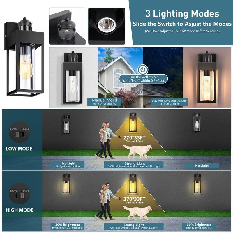 Smart Security Black Motion-Sensor Wall Lights for Your Outdoor Space 2-Pack