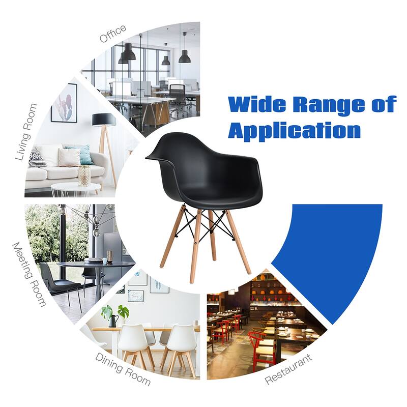 Costway Set of 2 Mid Century Modern Molded Dining Arm Side Chair Wood - See details