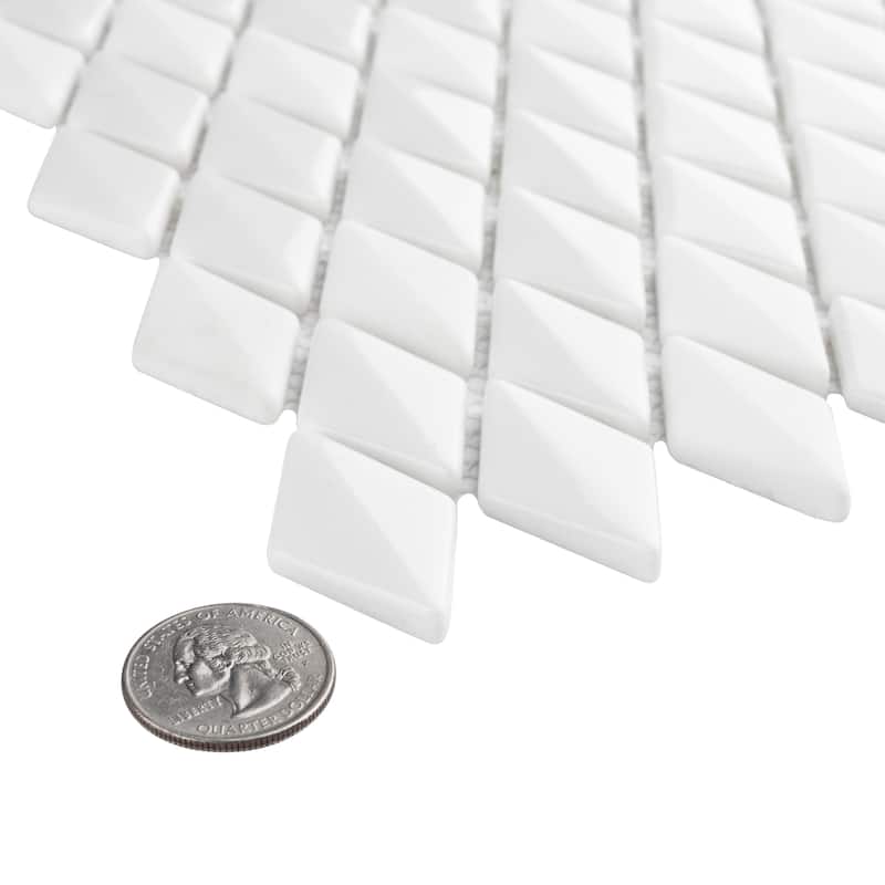 Merola Tile Expressions Beveled Diamond White 11-5/8" x 12" Glass Floor and Wall Tile