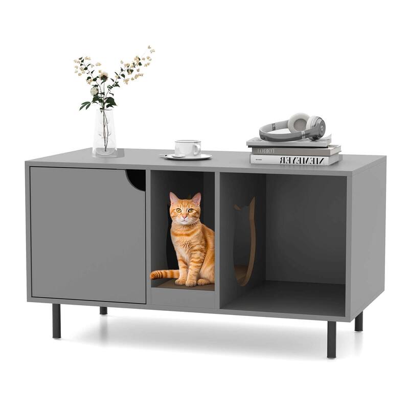 Costway 40" Hidden Cat Washroom with Storage Removable Scratcher Metal - See Details - Grey