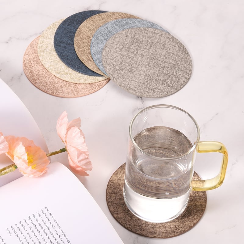 12Pcs Drink Coasters with Holder, 4"x4" Dual Sided Round Coasters