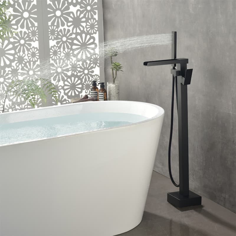 Freestanding Tub Faucet With Hand Shower Waterfall Tub Filler Floor Mount Bathtub Faucet With Handheld Shower