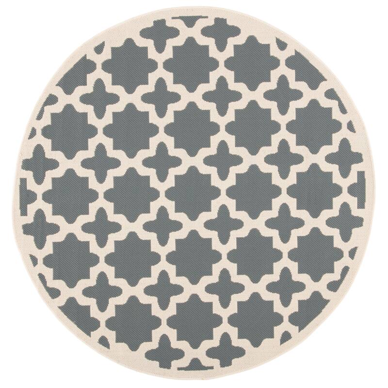 SAFAVIEH Courtyard Dorthey Indoor/ Outdoor Waterproof Patio Backyard Rug - 6'7" x 6'7" Round - Anthracite/Beige