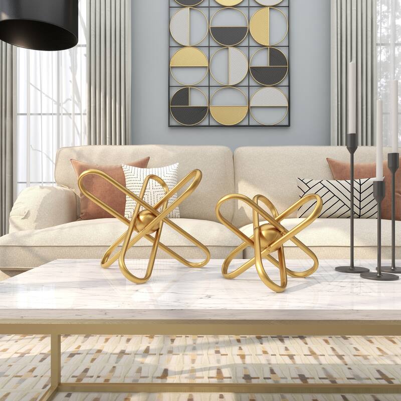 CosmoLiving by Cosmopolitan Gold Metal Linked Jack Decorative Sculpture with Orb Center (Set of 2)