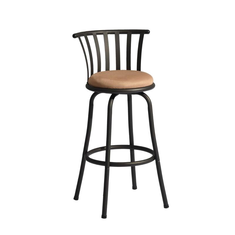 Modern Brown Microfiber Swivel Bar Stools (Set of 2) with Low Back, Black Metal Frame & Footrest