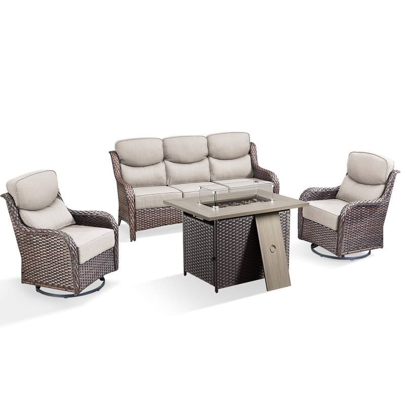 Pocassy 4PCS Outdoor 6Inch Sofa Swivel Chair w/ Fire Pit Table