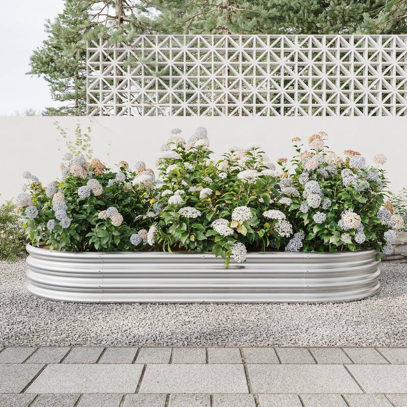 GDFStudio - Large Oval Metal Raised Garden Bed for Vegetables, Flowers, and Plants, Outdoor Backyard Planter Box - Silver - 88.99 x 44.68 x 11.42