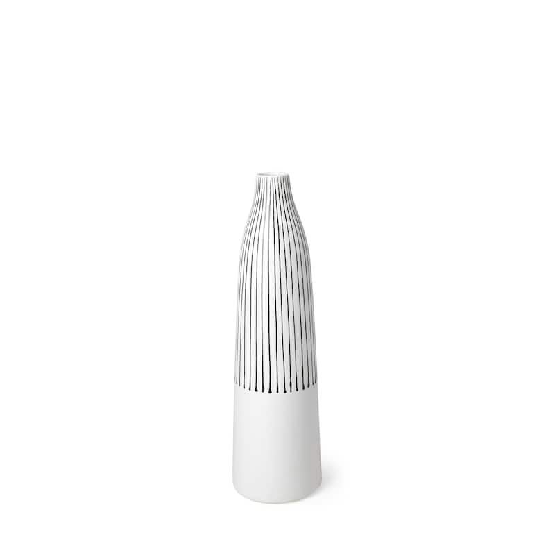 18" Black And White Abstract Cylinder Ceramic Table Vase - 18" x 5" x 5"