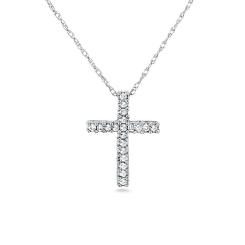 Annello by Kobelli 10k Gold 1/10 Carat TDW Cross Necklace Shared Prongs Setting