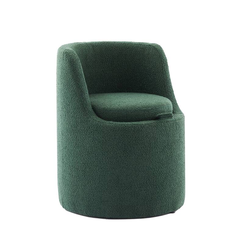 Boucle Make-Up/Vanity Stool, Hiden Storage Space, Stylish Appearance - Dark Green