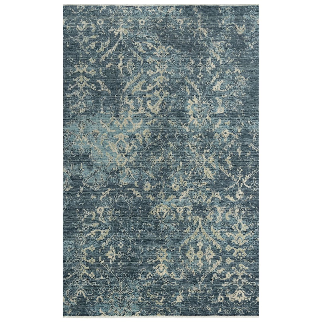 Alora Decor Intrepid Blue, Grey, and Ivory Distressed Classical Wool Rug