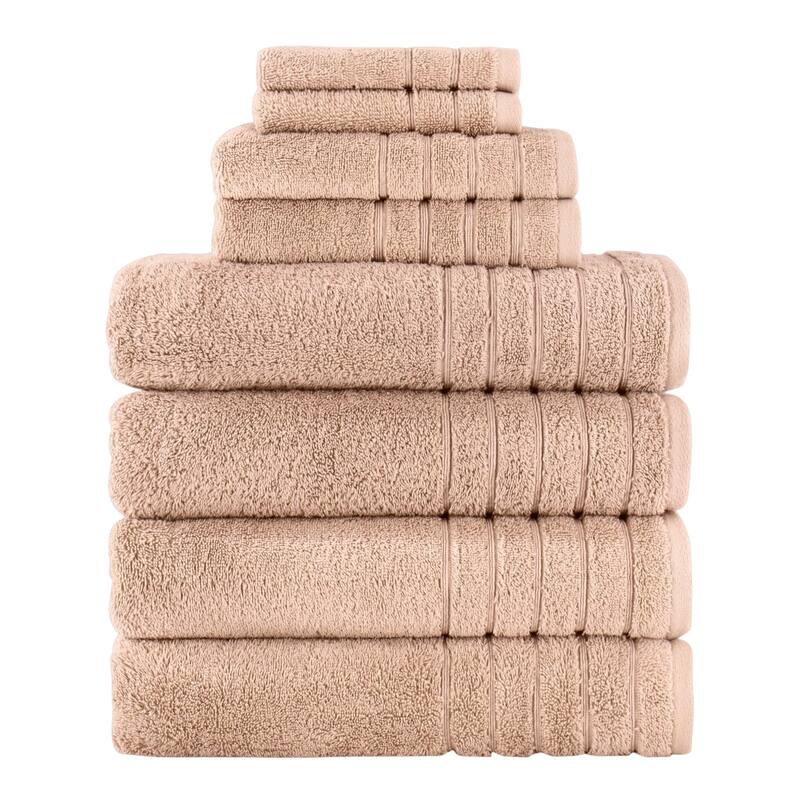 Towels Beyond 8 Piece Turkish Cotton Towel Set 670 GSM Washcloth, Hand & Bath Towel - Powder Rose