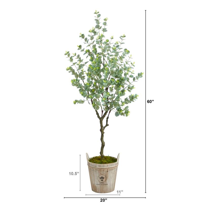 Eucalyptus Artificial Tree with Planter - 5ft Faux Silk Tree Indoor Decor - Green - 41-50 Inches