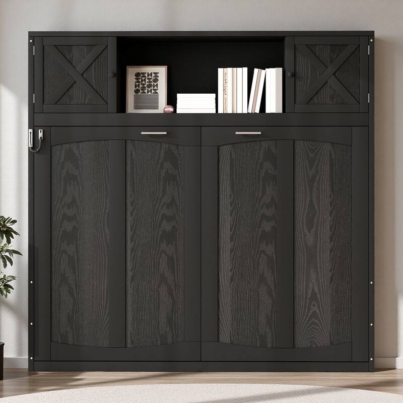 Full Size Murphy Bed Folding Bed with Storage Cabinets