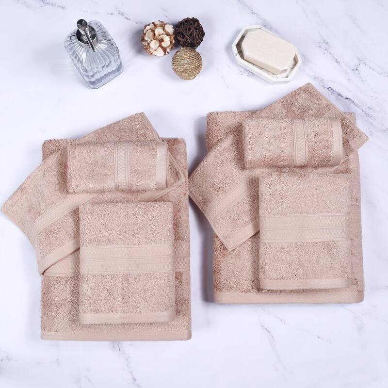 Superior 8 Piece Bath Towel Set, Rayon From Bamboo and Cotton - Sand