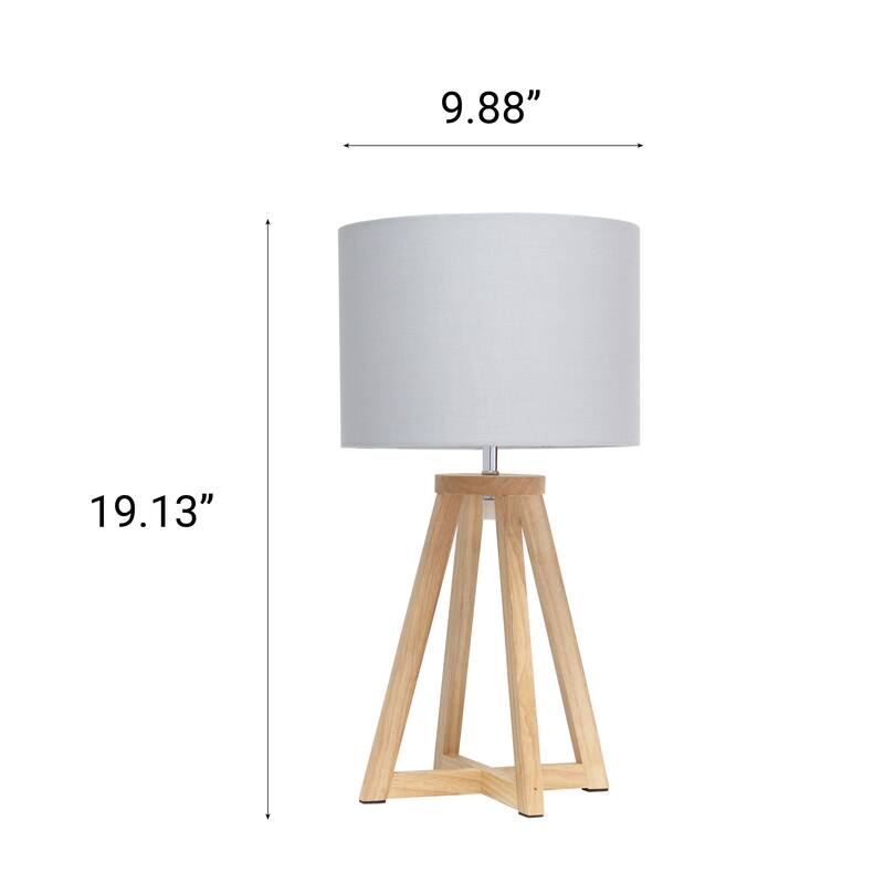 Wood Tripod Table Lamp with Drum Shade for Bedroom Decor - 9.75 x 9.75 x 19 in. (L x W x H)