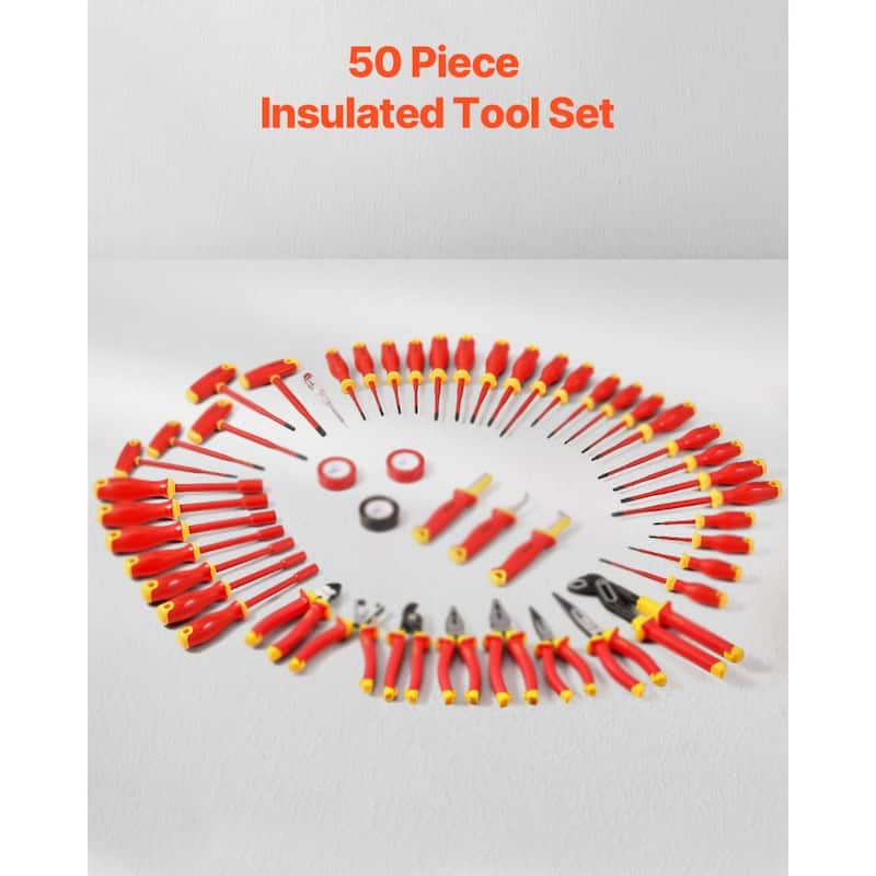 50 Piece Insulated Tool Set 50 for Electricians with Tools Handles and Tool Bag - 15.94 x 8.26 x 9 in