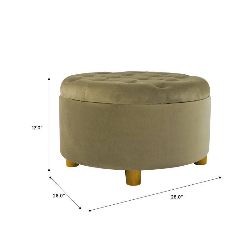 Jo 28 Inch Round Sage Green Velvet Storage Ottoman with Tufted Lift Top