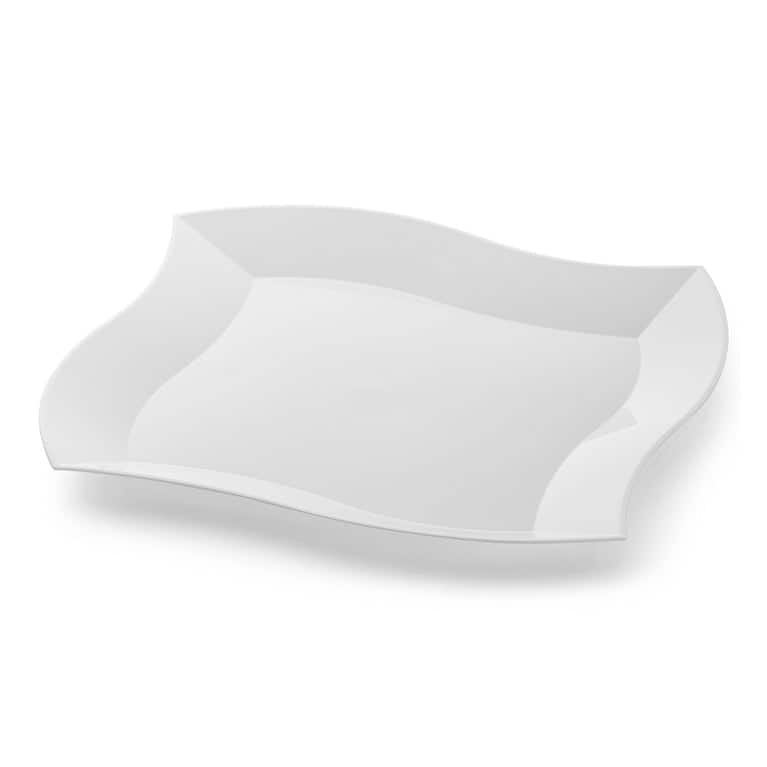 Solid Square Wave Disposable Plastic Plate Packs - Party Supplies - 120pcs - Salad Plates - White
