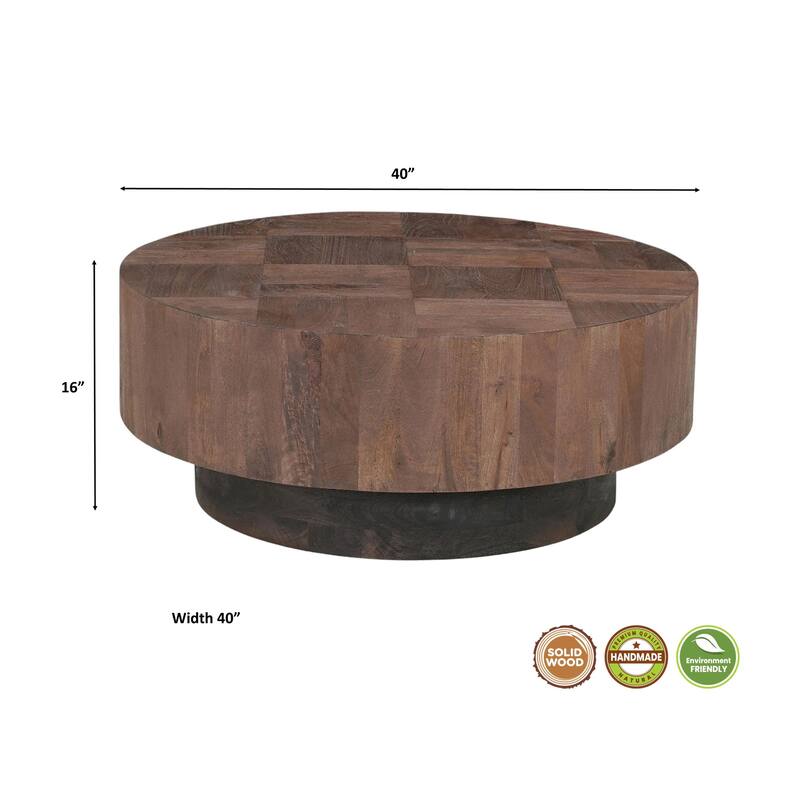 Caden Solid Mango Wood 2-Piece Round Coffee Table Set