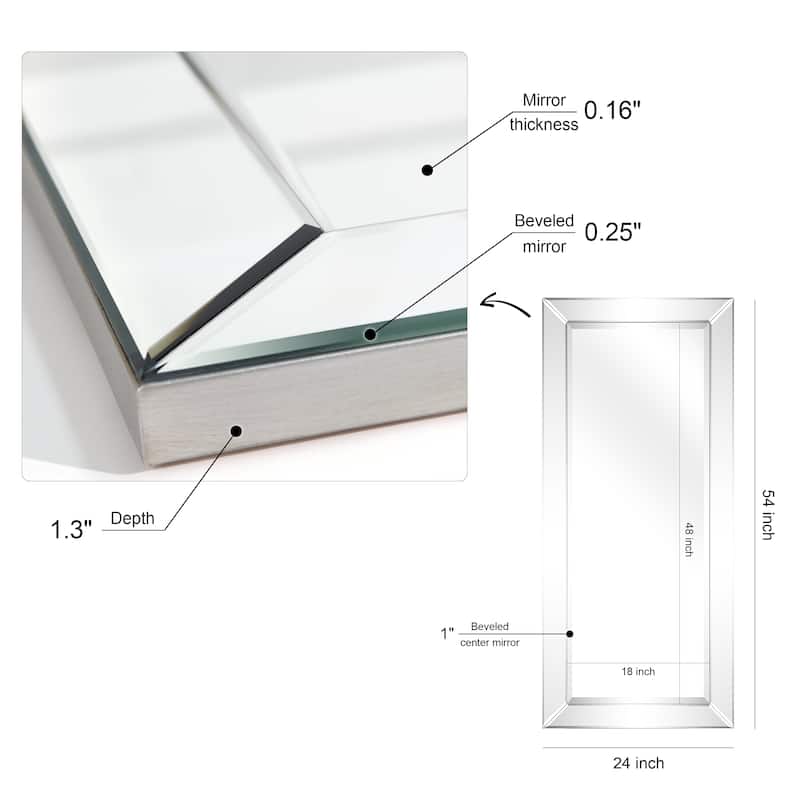 Beveled Rectangular Clear HD Wall Mounted Mirror for Bathroom, Vanity, Bedroom Mirrors, 3 sizes