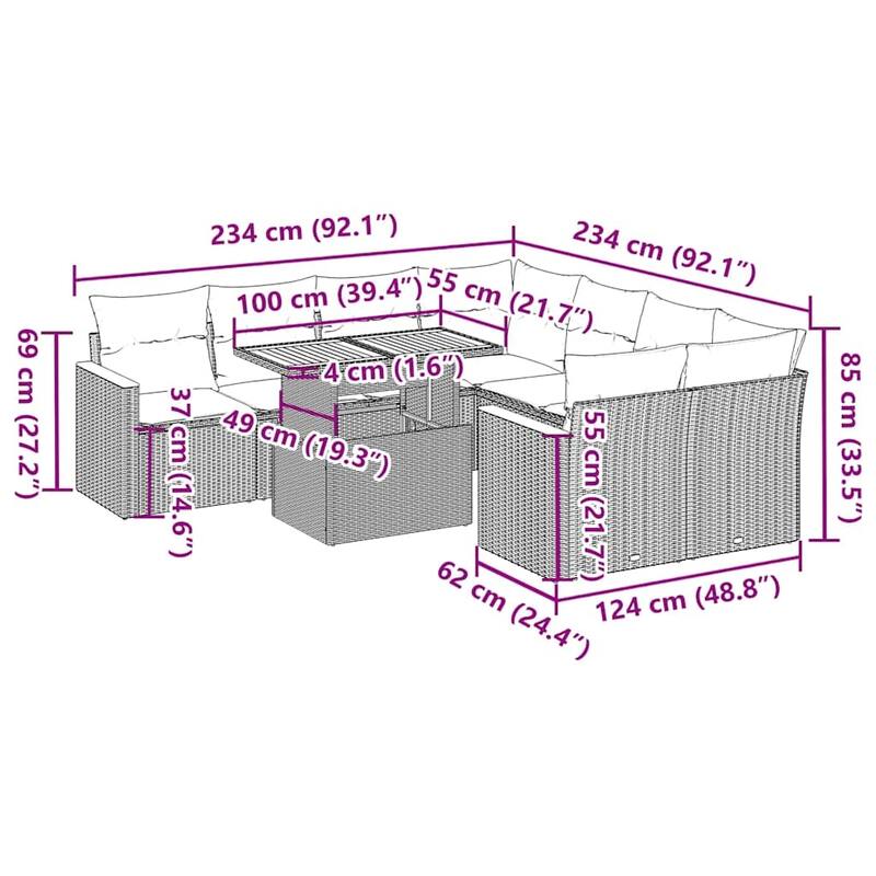 vidaXL Garden Sofa Set - 21.7 x 39.4 x 28.7