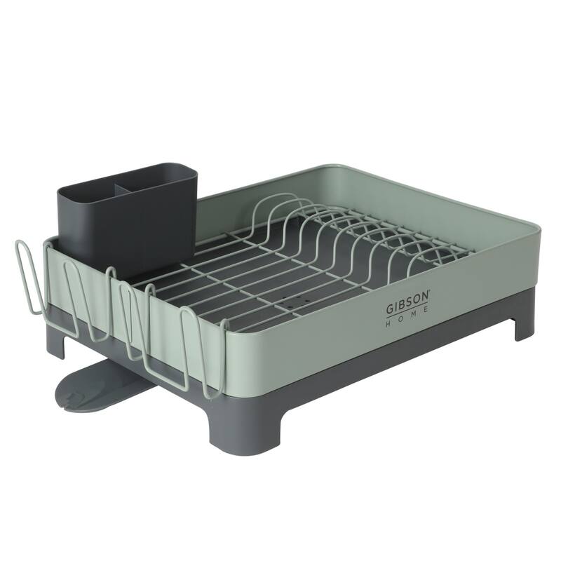 Gibson Home Nestcraft Full Size Rust Resistant Dish Rack with Drain Board and Flatware Caddy - Green