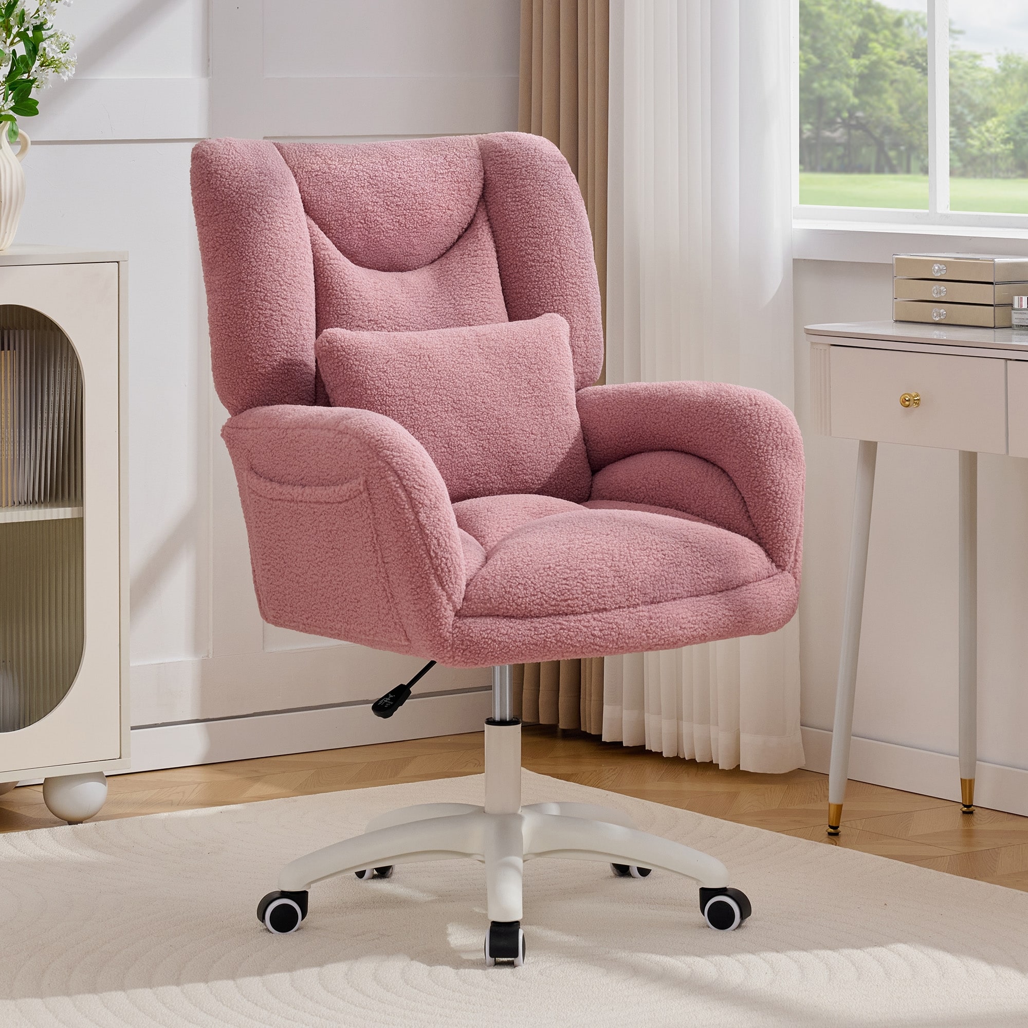 GDFStudio - 42.91" Teddy Fabric Soft Pack 360° Swivel 4" Height Adjustable High Back Office Chair