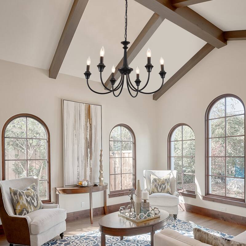 6-Light Modern Chandelier , Farmhouse Candle Chandelier for Dining Room Living Room Bedroom Kitchen - W24.4"x H15.55"