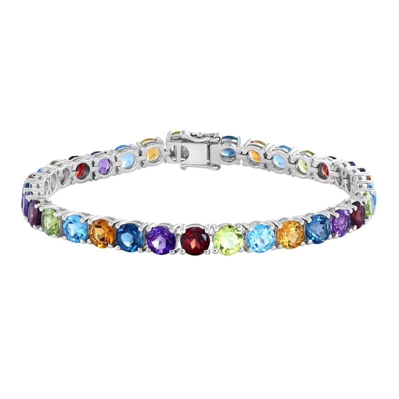 EFFY 925 Silver Amethyst, Blue Topaz, London Blue Topaz, Citrine, Garnet and Peridot Tennis Bracelet