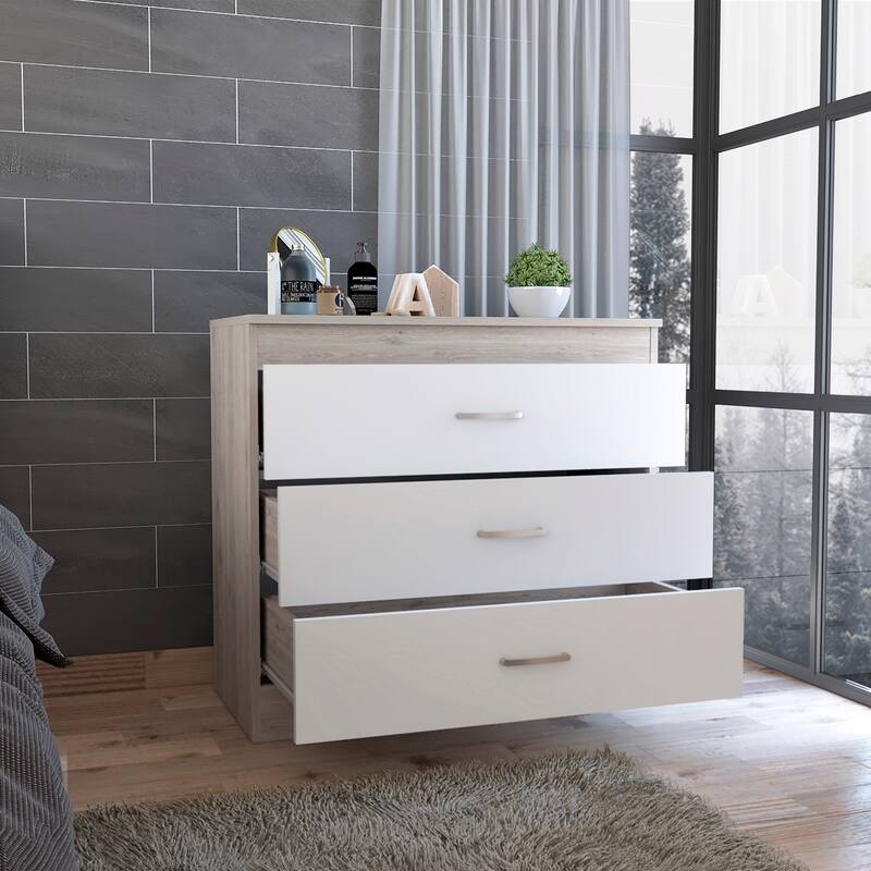 TUHOME Melia 3 Drawer Dresser with Superior Top and Metal Hardware