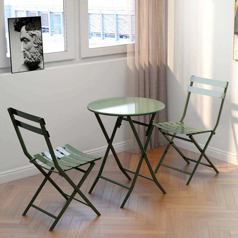 3 Piece Patio Bistro Set of Foldable Square Table and Chairs, Red,High quality and durable