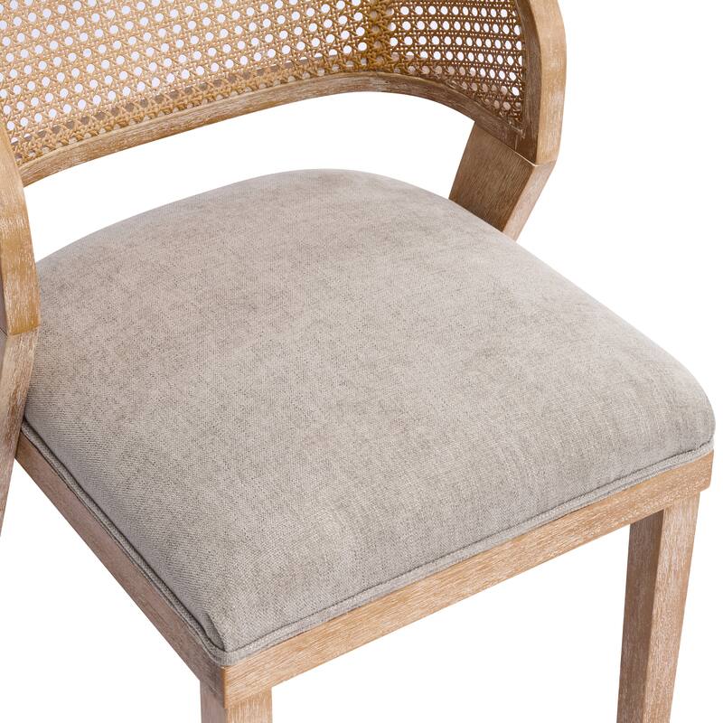 Christopher Knight Home - Upholstered Rattan Back Dining Chair with Curved Wood Frame & Cushioned Seat - 20.87"W