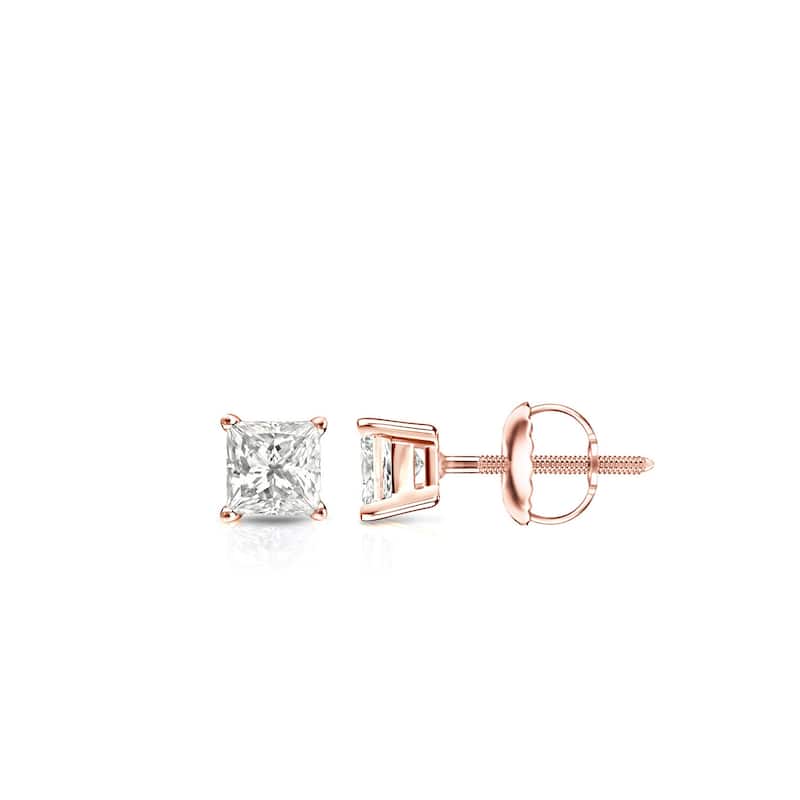 Auriya 14k Gold 0.25ctw Princess-cut Diamond Stud Earrings