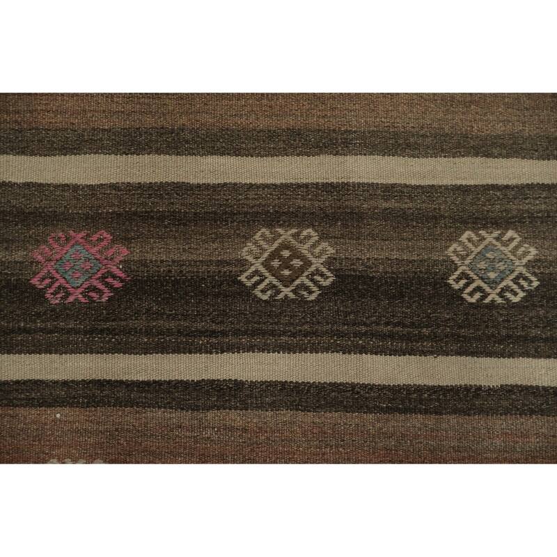 Hand Woven Oriental 100% Wool Carpet Southwestern Tribal Brown Kilim Area Rug - 10' 7'' X 5' 8''