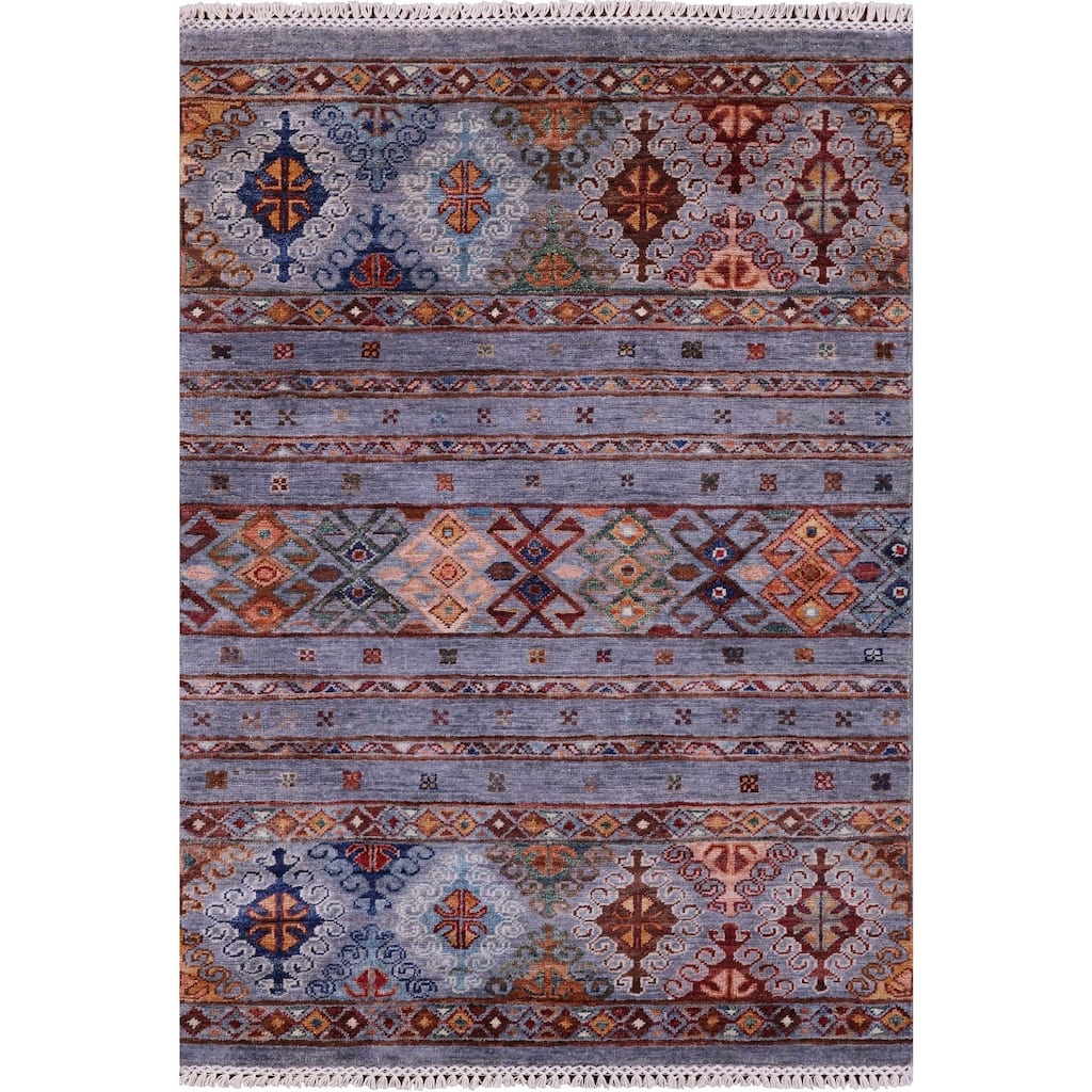 Golden Nile Grey Khorjin Persian Gabbeh Hand Knotted Wool Rug - 2' 11" X 4' 2"