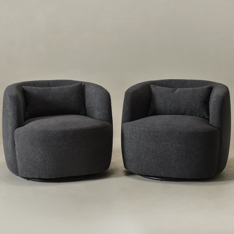 KINWELL 34" Wide Boucle Upholstered Sherpa Swivel Armchair (Set of 2)