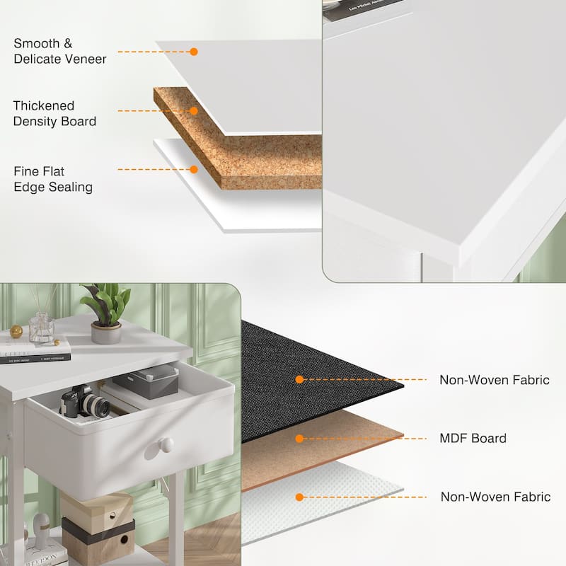 Javlergo 2 Pack X Frame Nightstand with Removable Fabric Drawer Easy to Clean Multifunctional End Table with Open Shelf