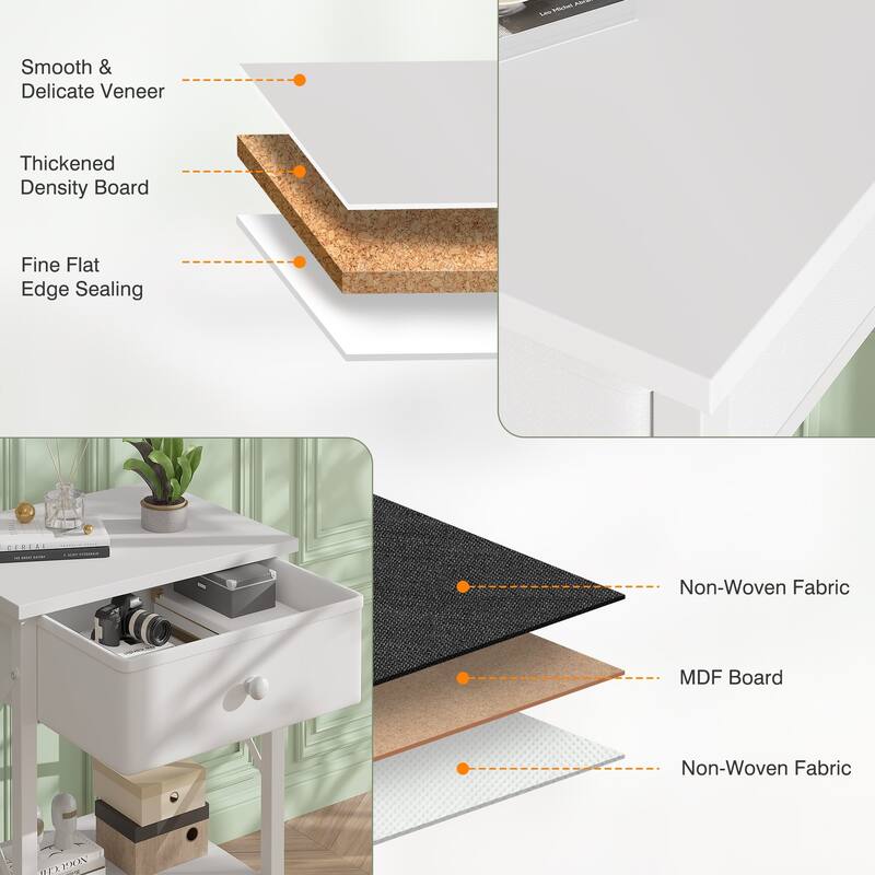 VECELO X Frame Nightstand with Removable Fabric Drawer Easy to Clean Nightstand Multifunctional End Table with Open Shelf