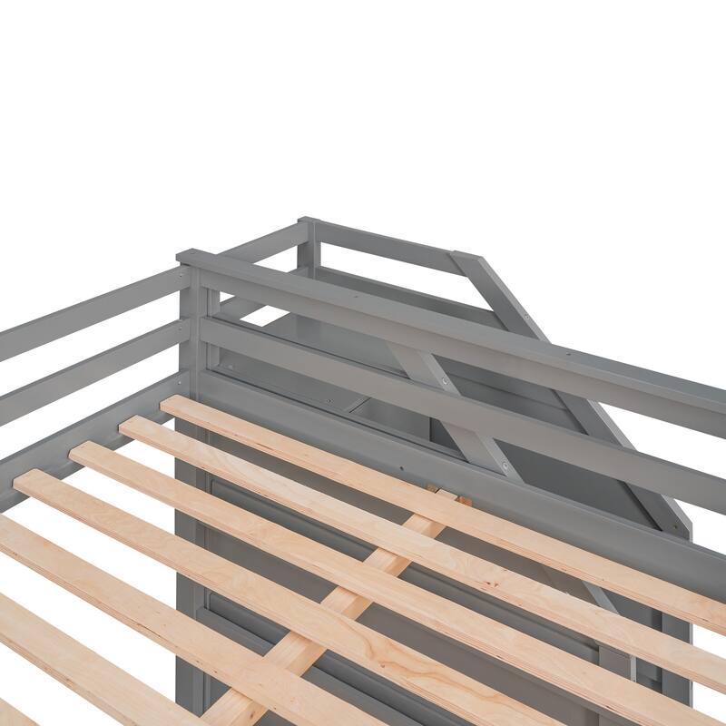 Bunk Bed with Trundle with Safety Guardrail and 3 Storage Stairs, Triple Bunk Multifunctional Space-Saving Solution for Bedroom