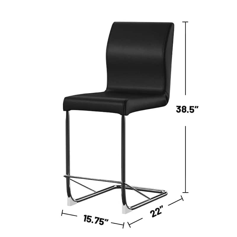 Set of 2 Padded Leatherette Counter Height Chairs - Black