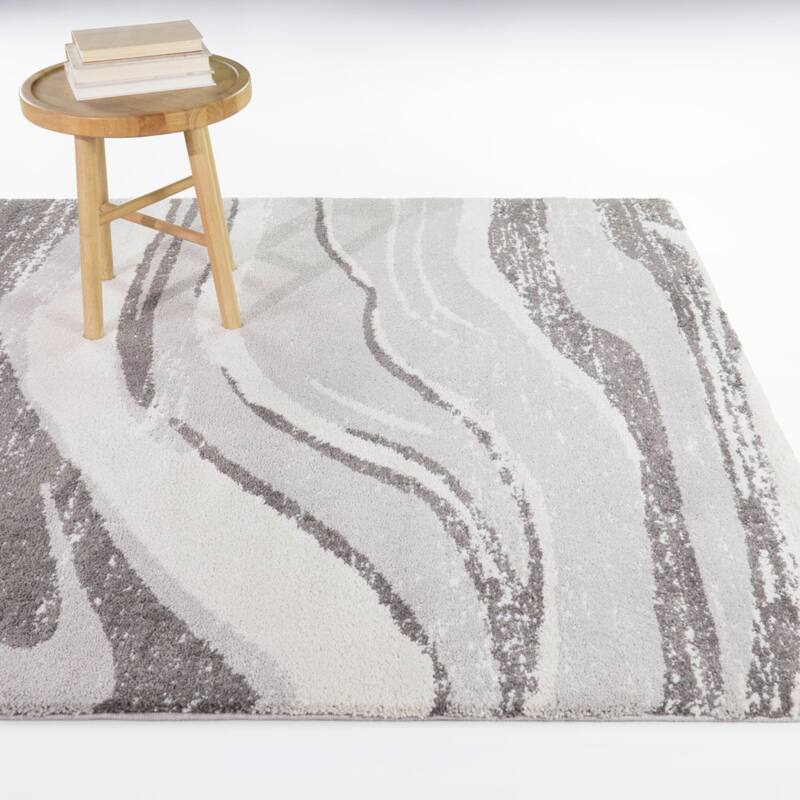 Bender Contemporary Abstract Area Rug - Grey/Cream - 7'10" x 10'