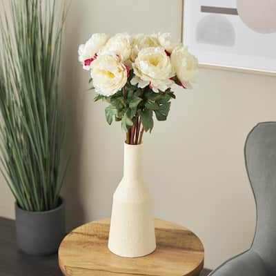 White Faux Foliage Tall Peony Artificial Flower Stem with Pink Accents (Set of 8)