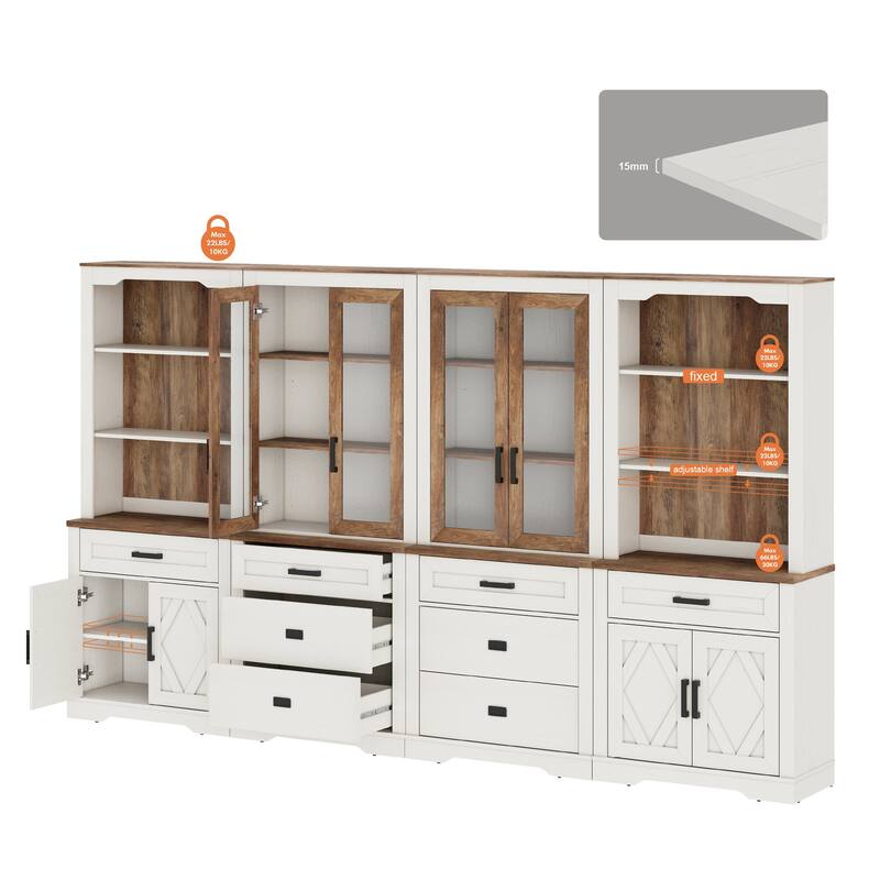 5 Tier Multi--Column Bookshelf Set with Open Storage and Glass Doors