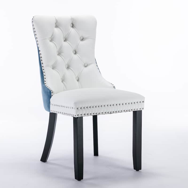 Modern, High-end Tufted Solid Wood Contemporary PU and Velvet Upholstered Dining Chair 2-Pcs Set - White