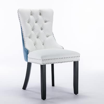 Modern, High-end Tufted Solid Wood Contemporary PU and Velvet Upholstered Dining Chair 2-Pcs Set
