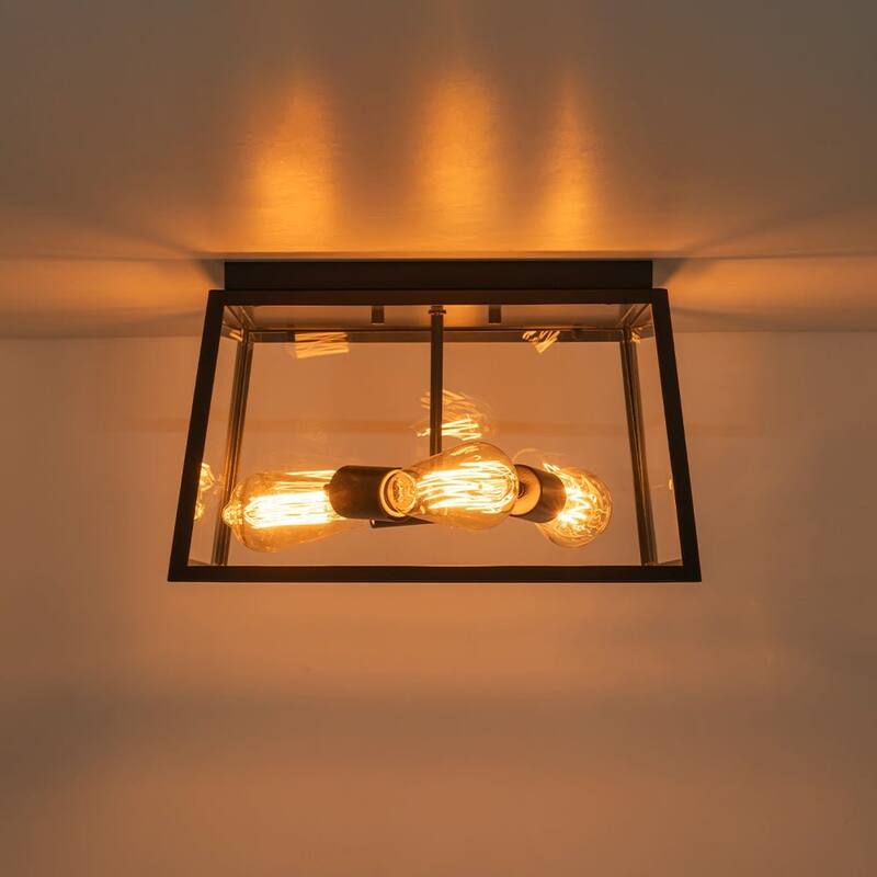 3-Light Modern Farmhouse Square Cage Flush Mount Light 14.6 in