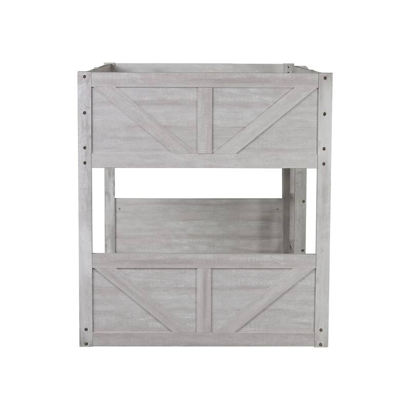 Twin over Twin Floor Bunk Bed w/ Headboard,Footboard,Safety Guardrails