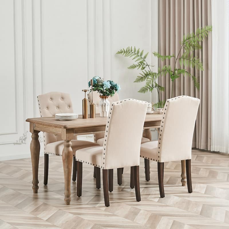 Fabric Upholstered Tufted High Back Dining Chairs with Nailhead Trim