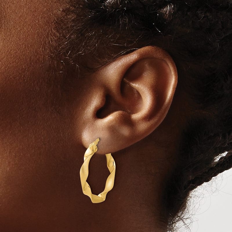 Curata 14k Yellow Gold Polished and Brushed Twisted Hoop Earrings - 26.22x26.52mm